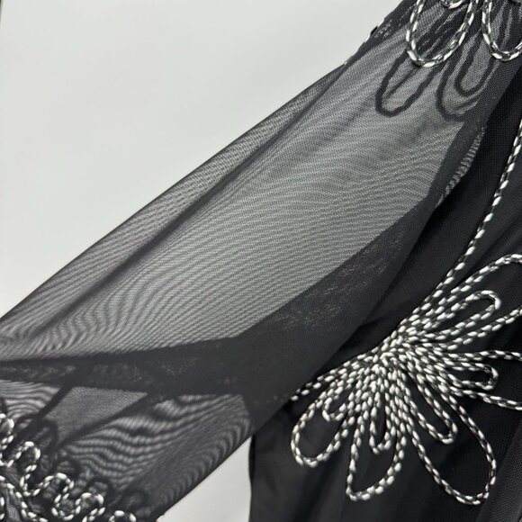 Catherines Embroidered Tunic Top Womens 1X Sheer Sleeves Faux Jacket Comfort - Picture 3 of 7